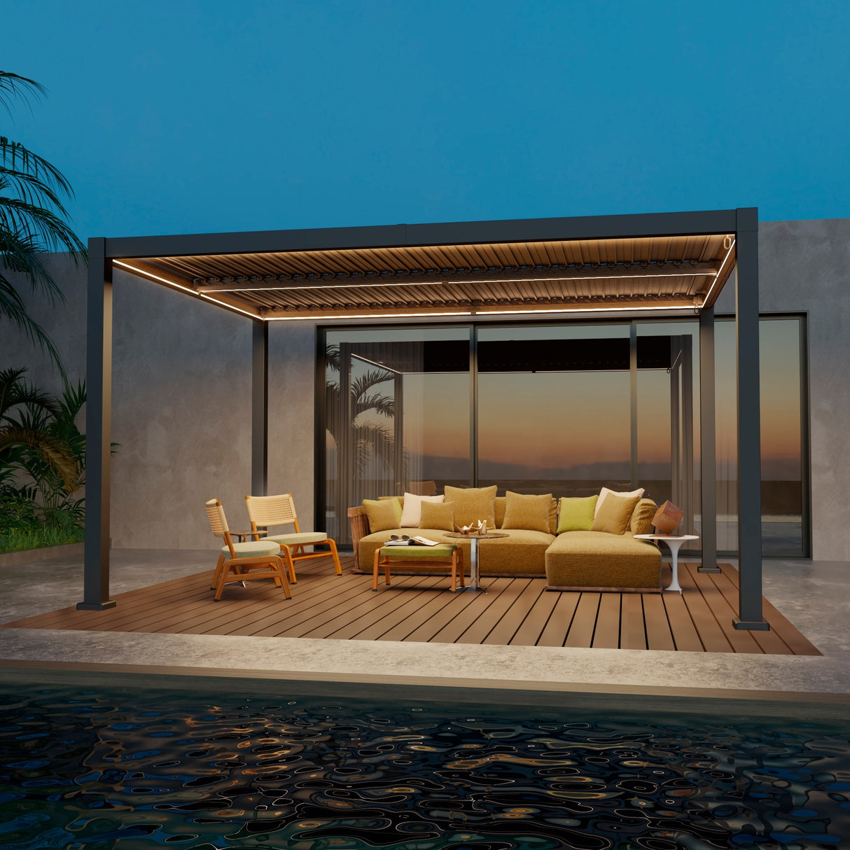 LIVOOSUN LED 10x13ft Aluminum Patio Louvered Pergola with Solar Panel