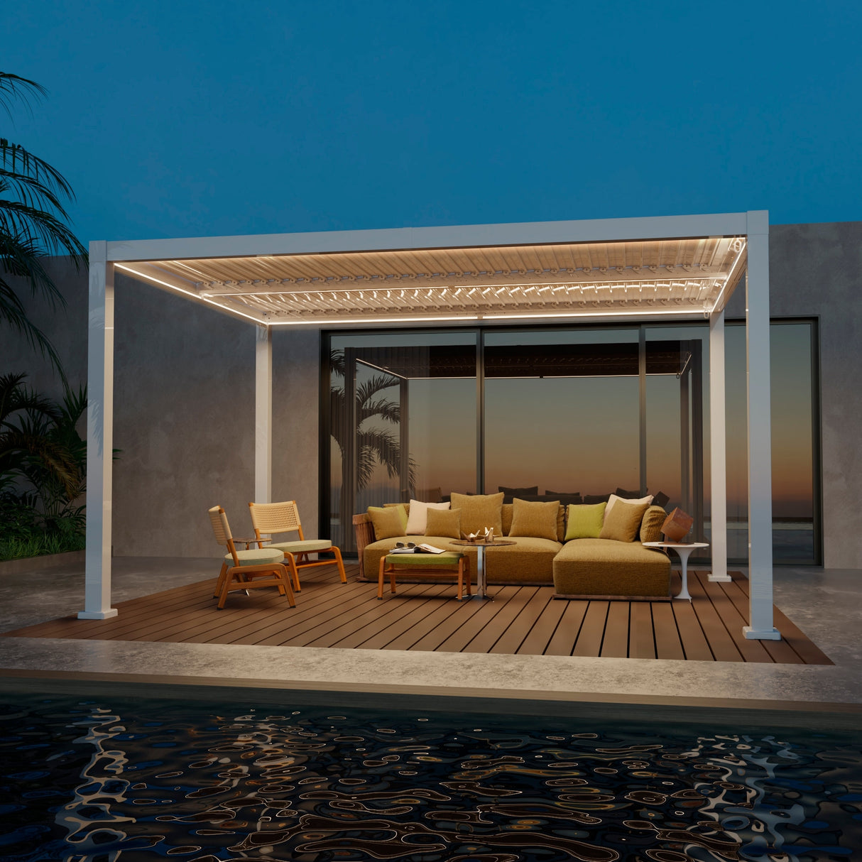 LIVOOSUN LED 10x13ft Aluminum Patio Louvered Pergola with Solar Panel