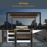 LIVOOSUN LED 10x13ft Aluminum Patio Louvered Pergola with Solar Panel