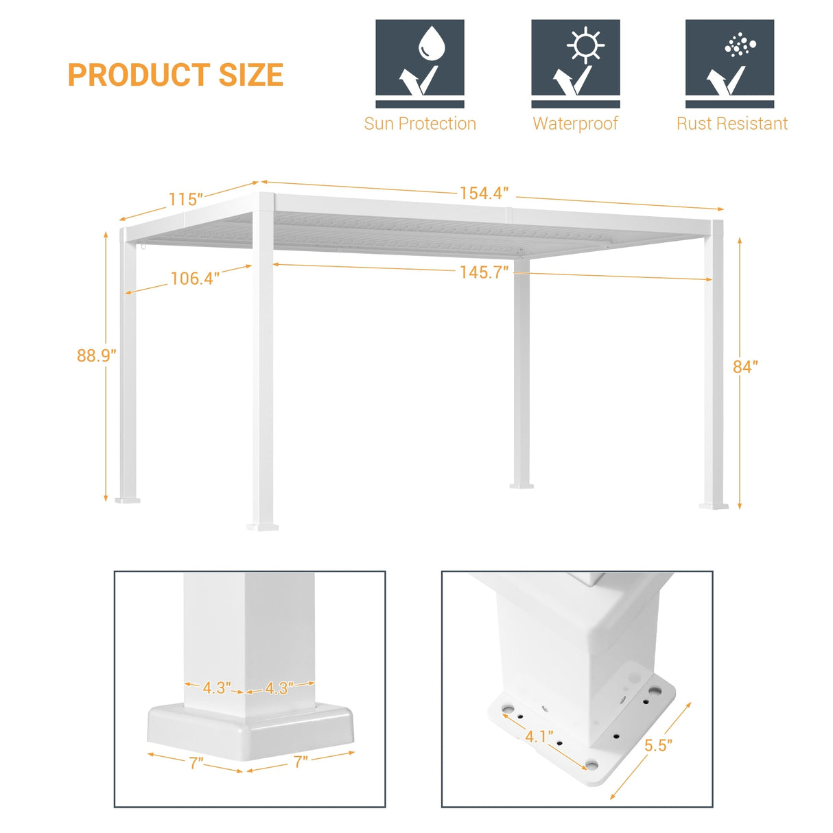 LIVOOSUN LED 10x13ft Aluminum Patio Louvered Pergola with Solar Panel