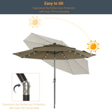 LIVOOSUN LED 10FT LED 3-layer Patio Umbrella with UPF50+, Tilt Function, and Wind-Resistant Design——Experience Outdoor Comfort