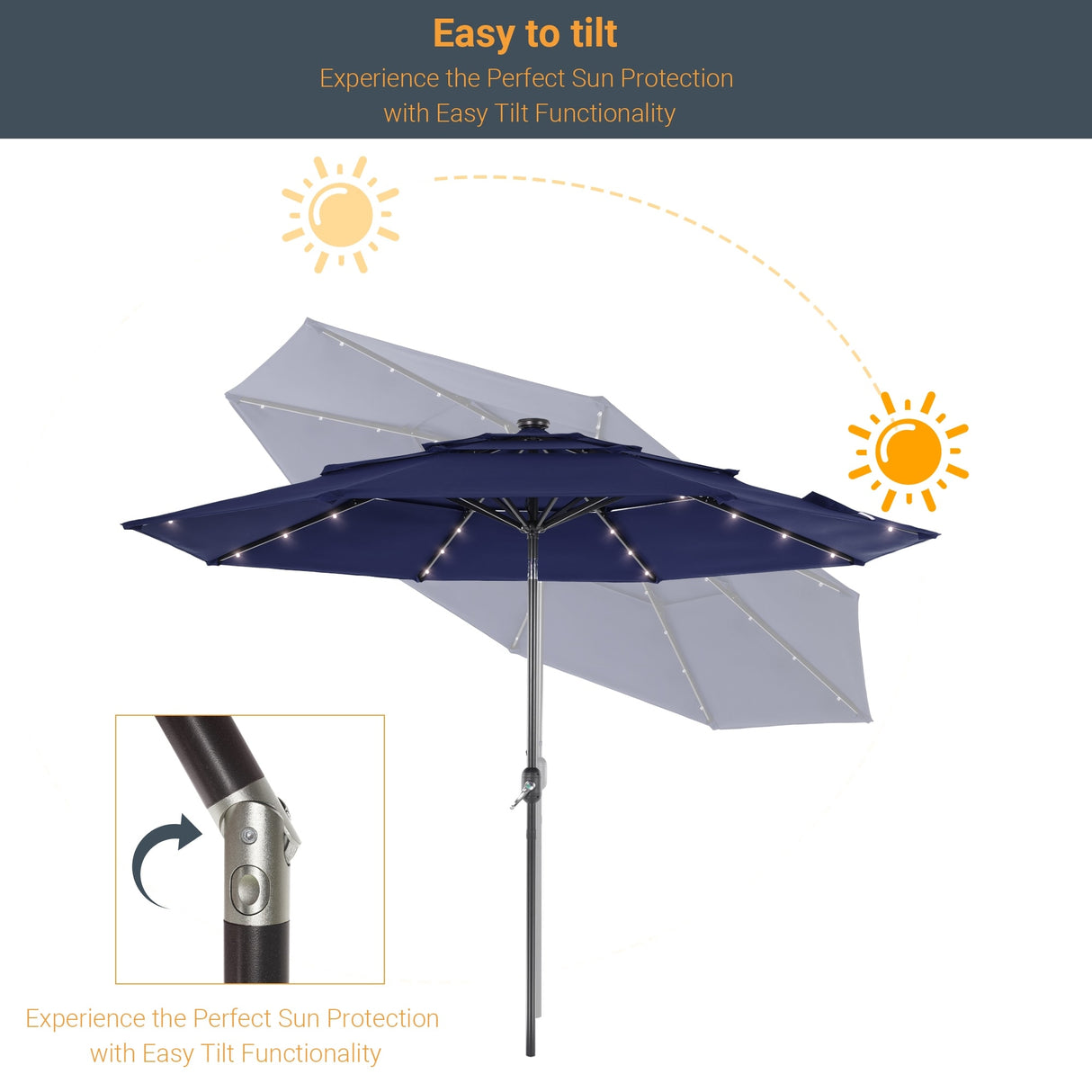 LIVOOSUN LED 10FT LED 3-layer Patio Umbrella with UPF50+, Tilt Function, and Wind-Resistant Design——Experience Outdoor Comfort