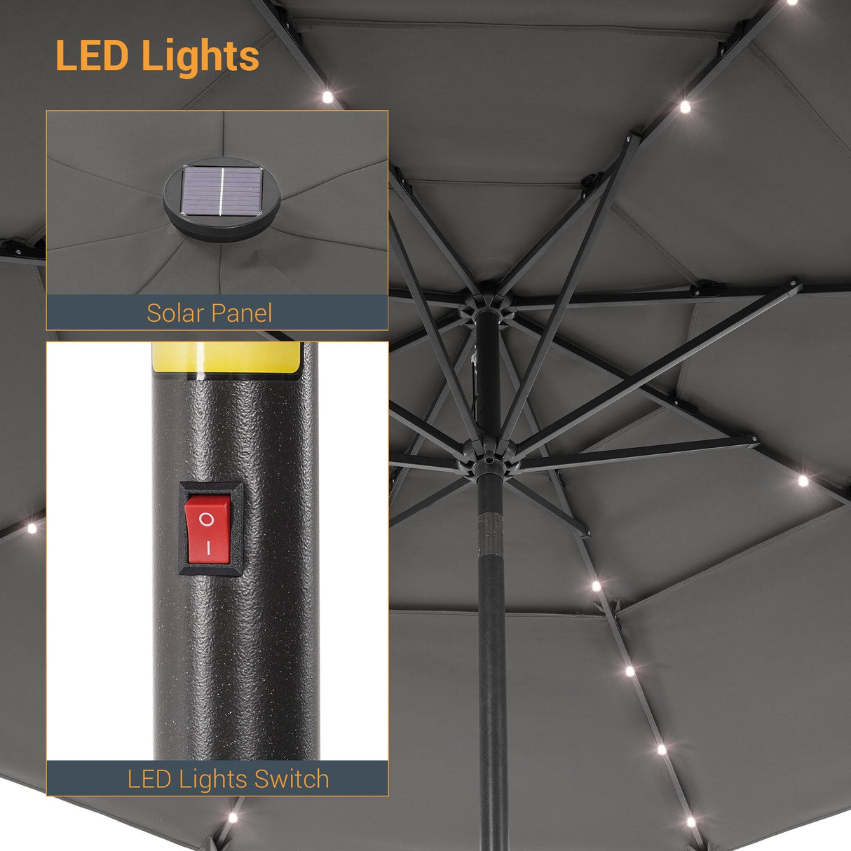 LIVOOSUN LED 10FT LED 3-layer Patio Umbrella with UPF50+, Tilt Function, and Wind-Resistant Design——Experience Outdoor Comfort