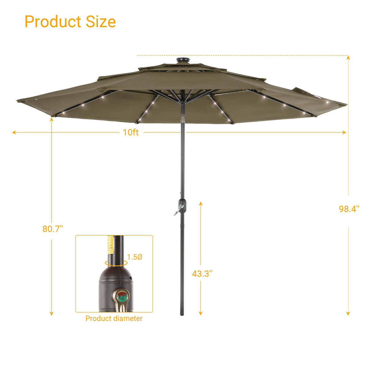 LIVOOSUN LED 10FT LED 3-layer Patio Umbrella with UPF50+, Tilt Function, and Wind-Resistant Design——Experience Outdoor Comfort