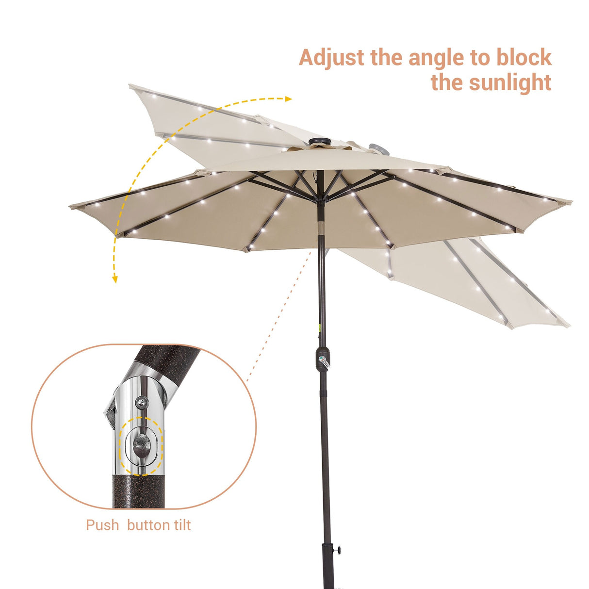 LIVOOSUN LED 9ft Patio Umbrella Market Umbrella Steel Tilt w/Crank