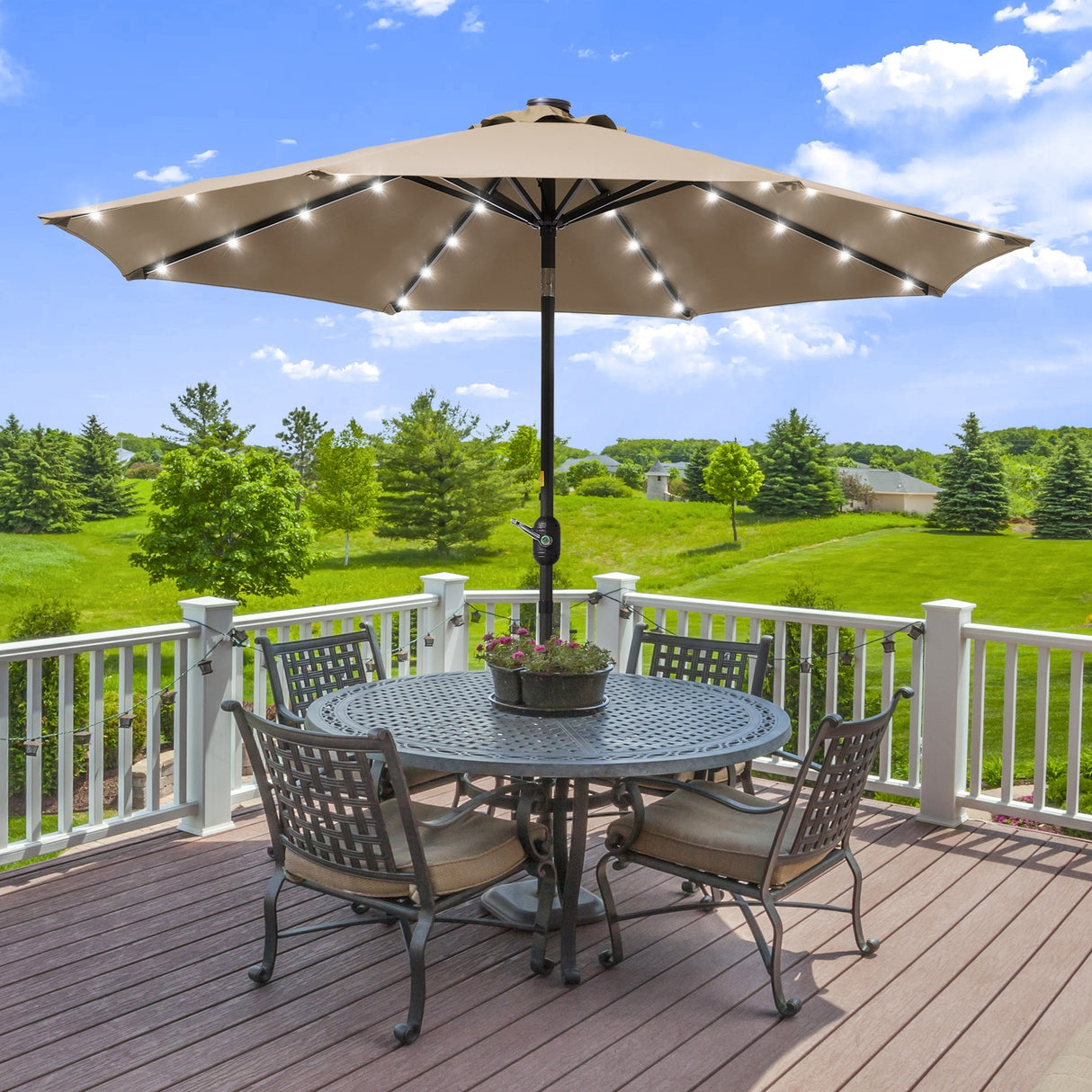 LIVOOSUN LED 9ft Patio Umbrella Market Umbrella Steel Tilt w/Crank