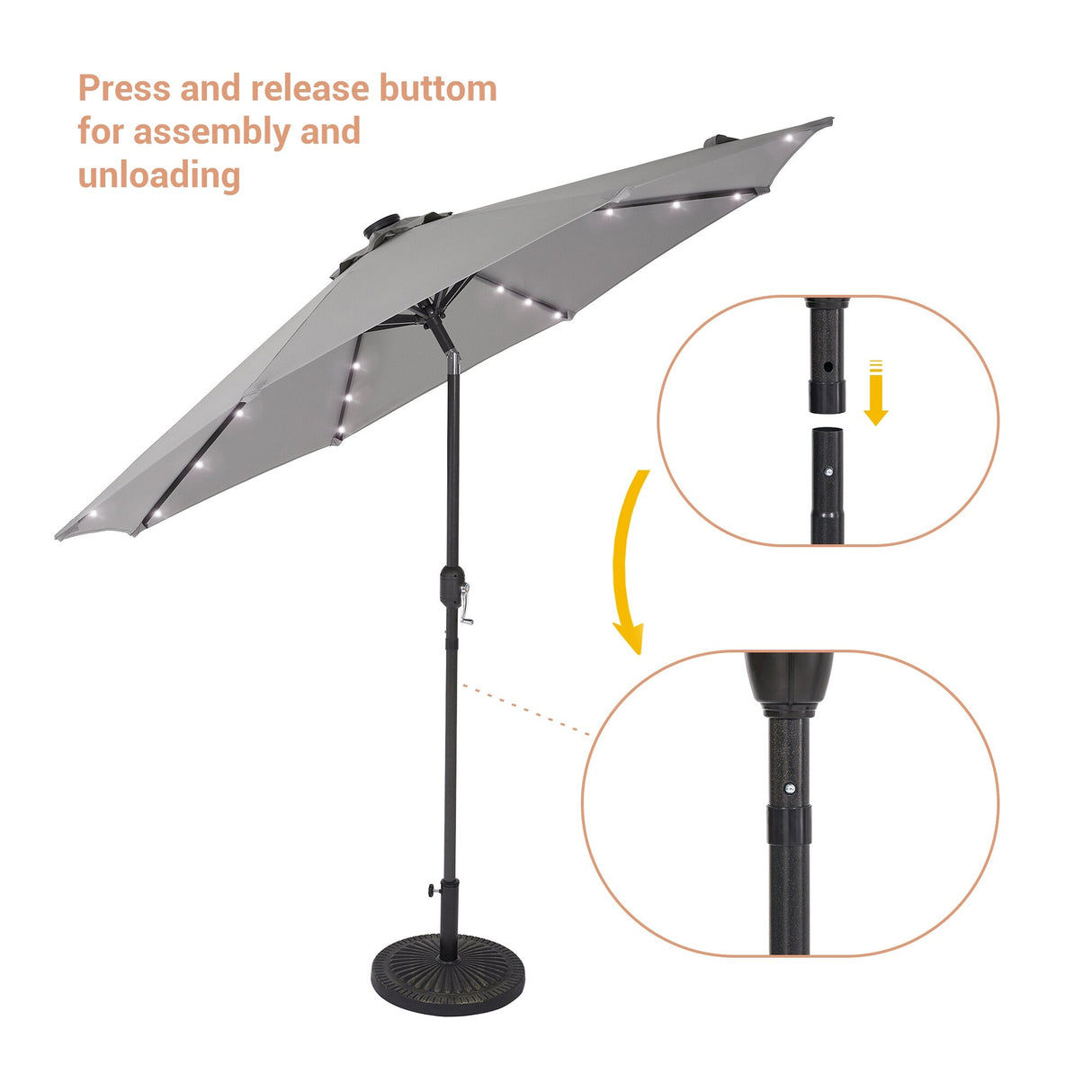 LIVOOSUN LED 9ft Patio Umbrella Market Umbrella Steel Tilt w/Crank