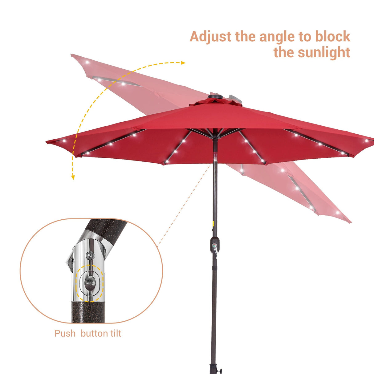LIVOOSUN LED 9ft Patio Umbrella Market Umbrella Steel Tilt w/Crank