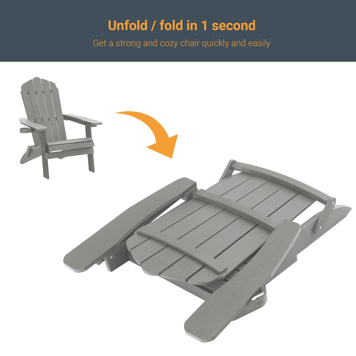 LIVOOSUN Outdoor Folding Adirondack Chair w/Cup Holder Set of 4