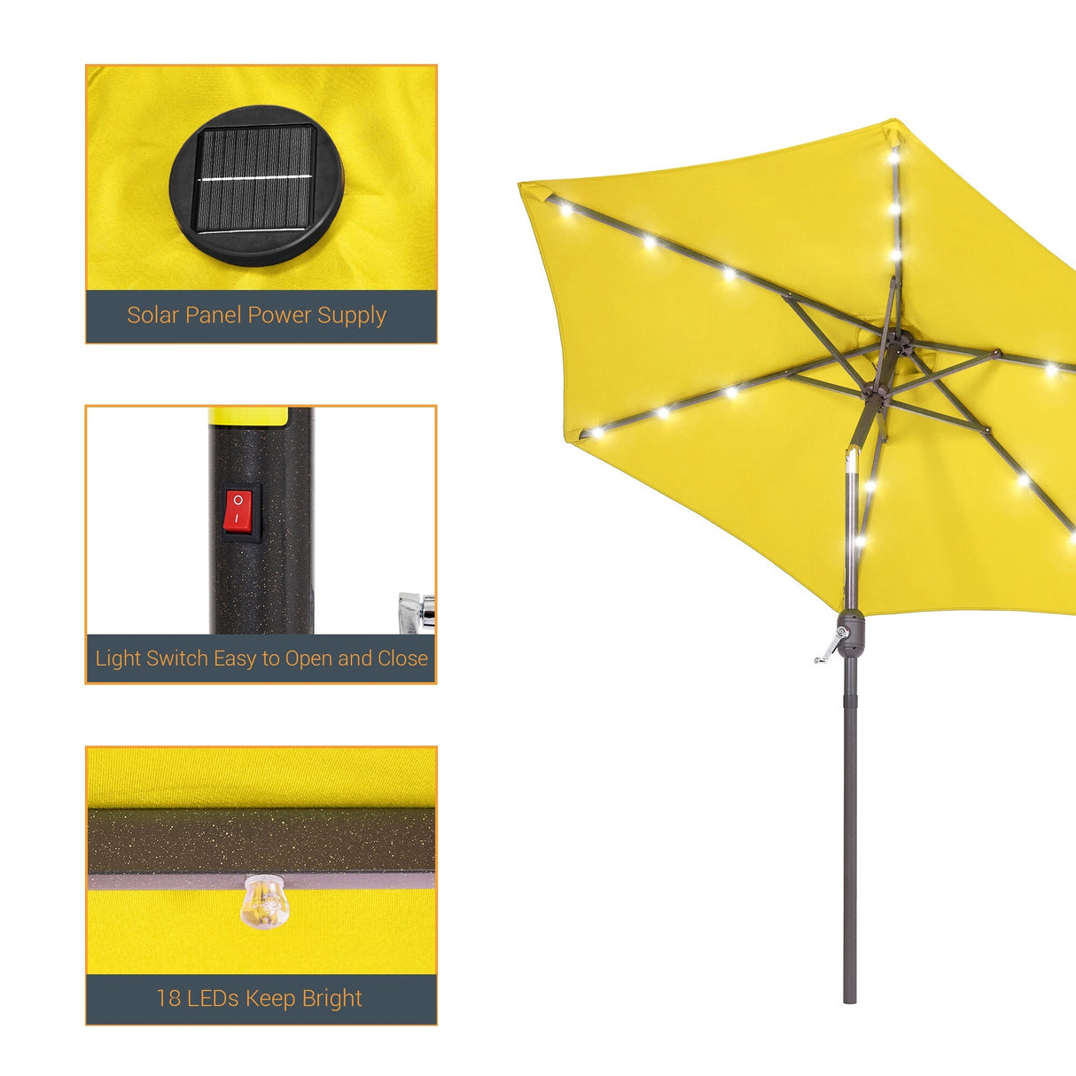 LIVOOSUN Patio 7.5 FT LED Market Umbrella,Table Umbrella w/Tilt Button