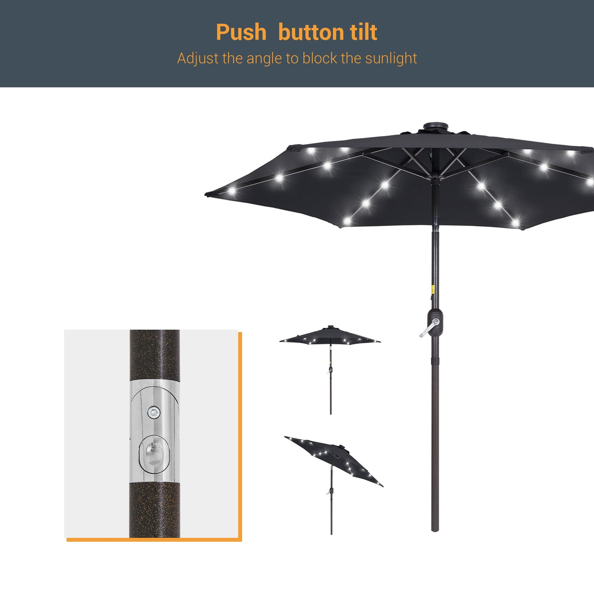 LIVOOSUN Patio 7.5 FT LED Market Umbrella,Table Umbrella w/Tilt Button