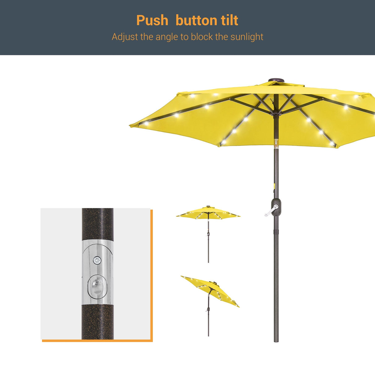 LIVOOSUN Patio 7.5 FT LED Market Umbrella,Table Umbrella w/Tilt Button