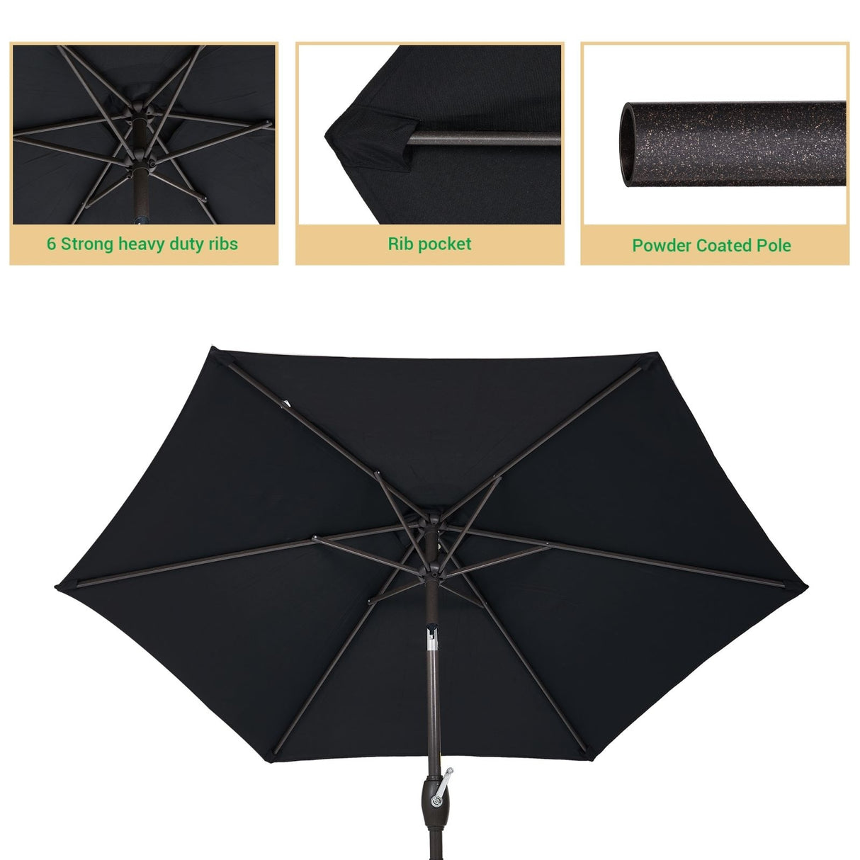 LIVOOSUN 7.5ft Steel Patio Market Umbrella Tilt System