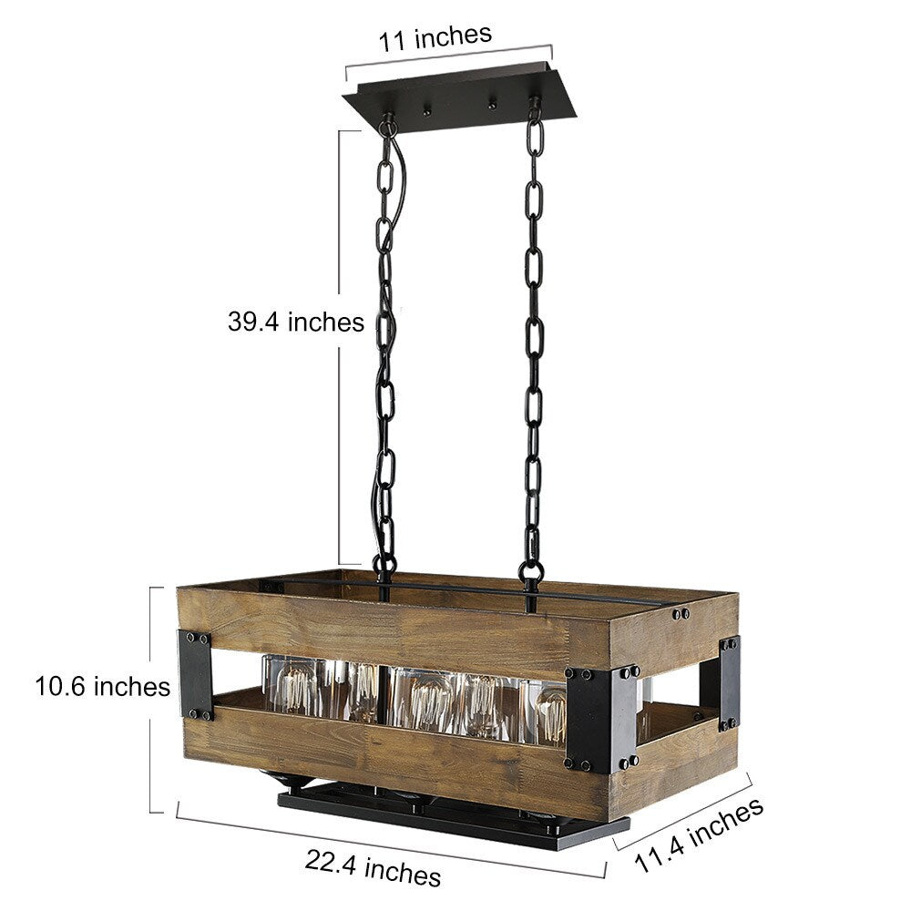 LNC Wooden Chandeliers Rustic Pendant Lighting 6-light Kitchen Island Lighting