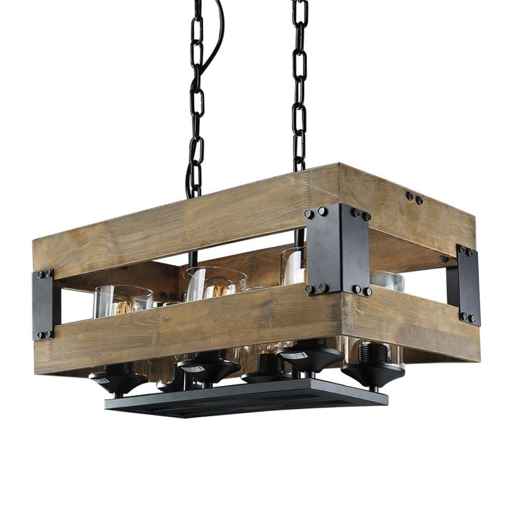 LNC Wooden Chandeliers Rustic Pendant Lighting 6-light Kitchen Island Lighting