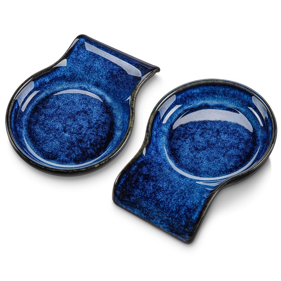 LOVECASA 2-Piece Porcelain Spoon Holder Utensil Rest for Kitchen - 5.5 " x 4.1"