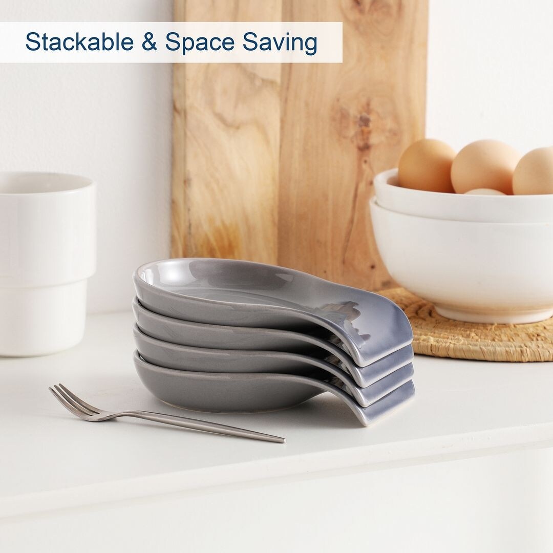 LOVECASA 2-Piece Porcelain Spoon Holder Utensil Rest for Kitchen - 5.5 " x 4.1"