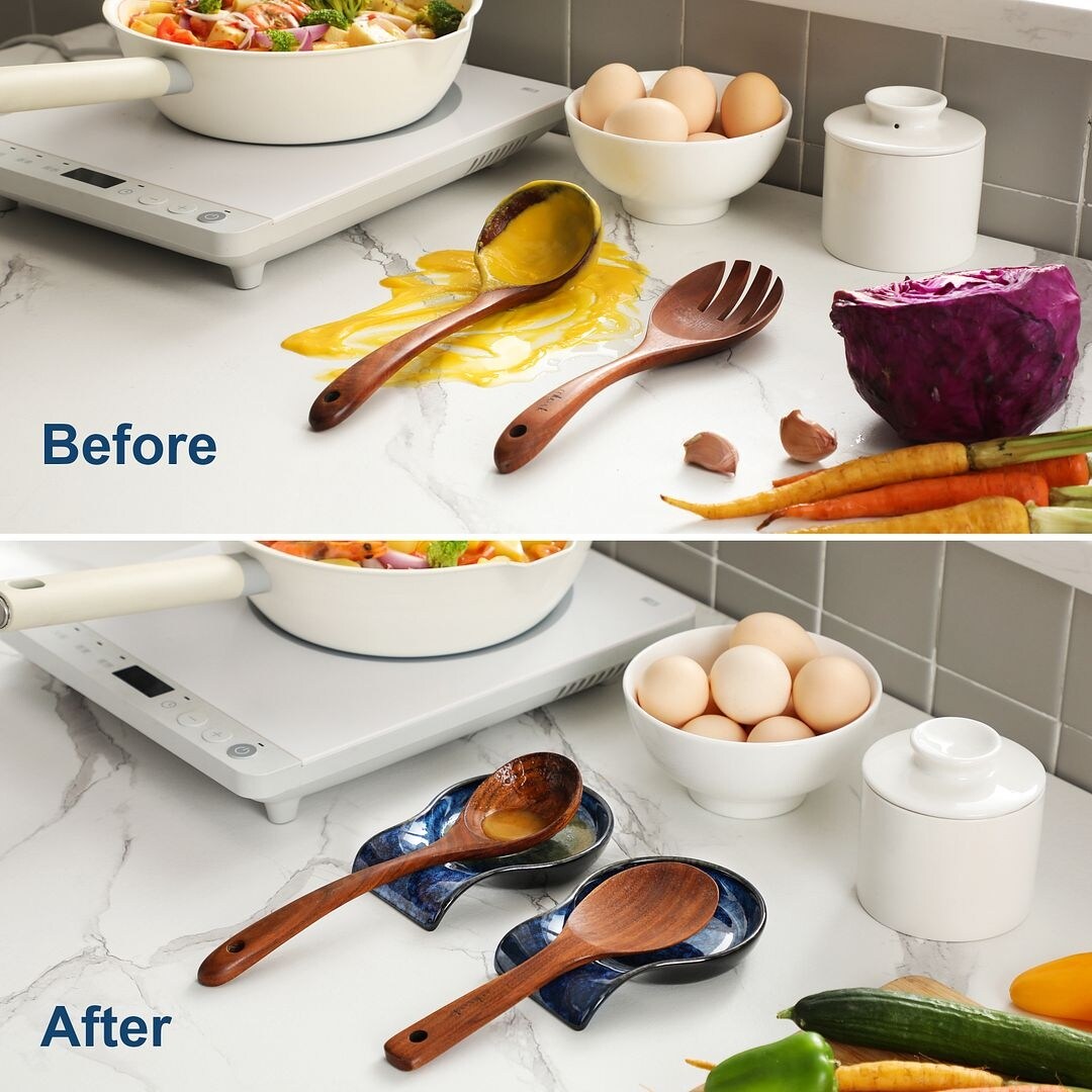 LOVECASA 2-Piece Porcelain Spoon Holder Utensil Rest for Kitchen - 5.5 " x 4.1"