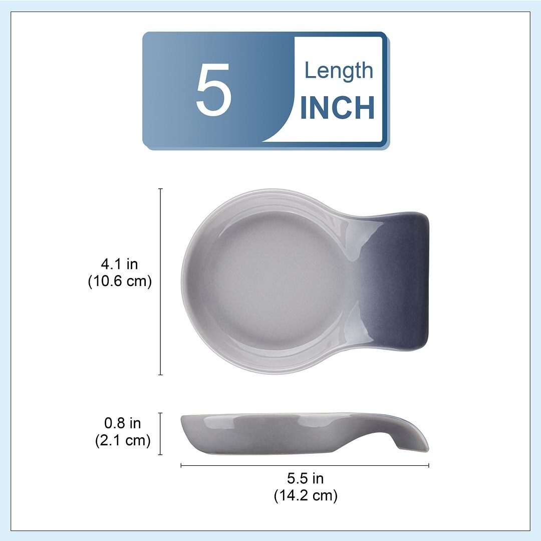 LOVECASA 2-Piece Porcelain Spoon Holder Utensil Rest for Kitchen - 5.5 " x 4.1"