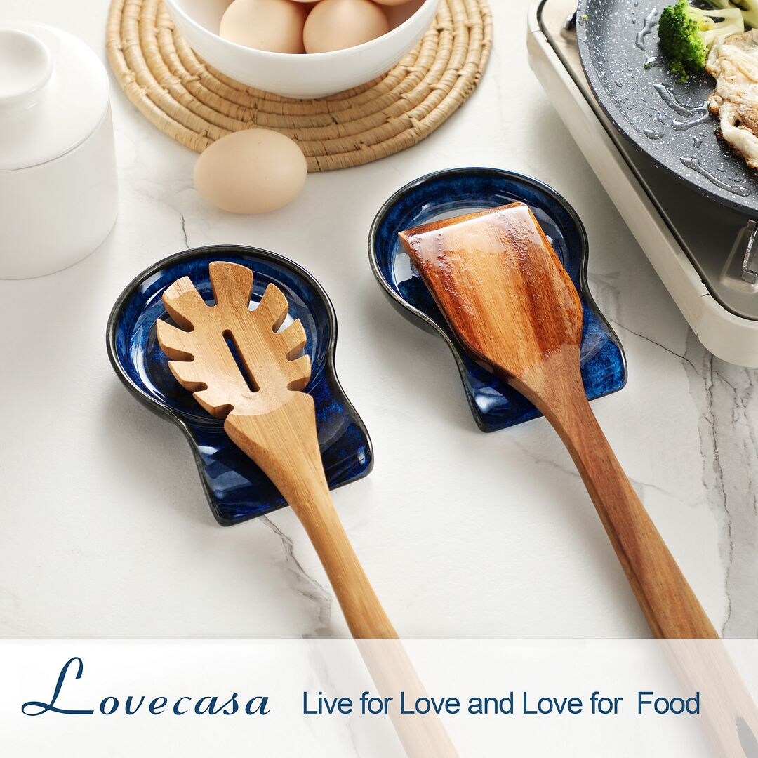 LOVECASA 2-Piece Porcelain Spoon Holder Utensil Rest for Kitchen - 5.5 " x 4.1"