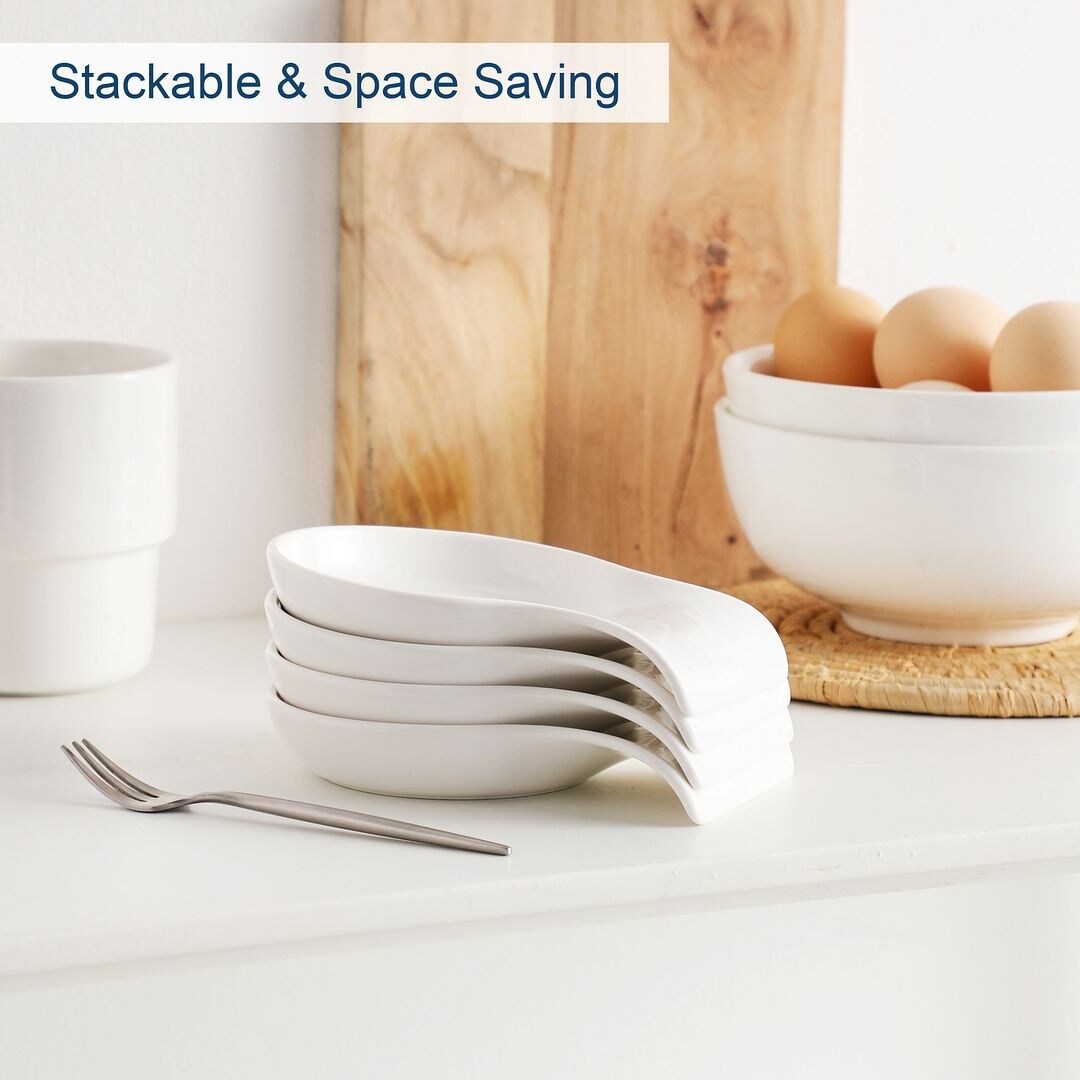LOVECASA 2-Piece Porcelain Spoon Holder Utensil Rest for Kitchen - 5.5 " x 4.1"