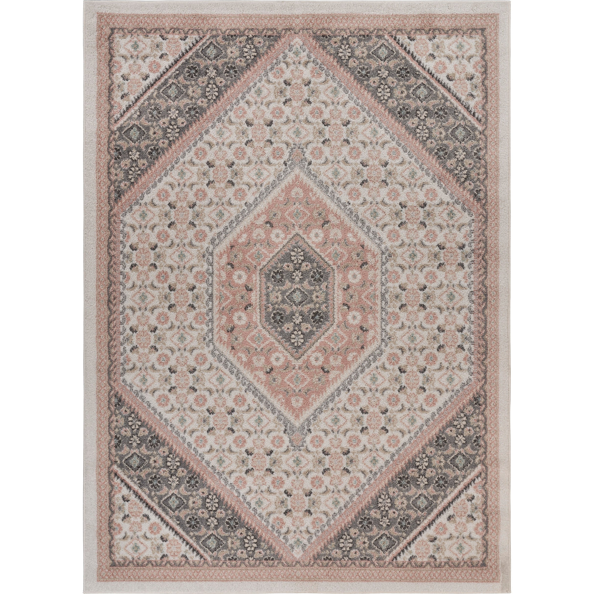 Sevita Gray and Blush Pink Oriental Area Rug