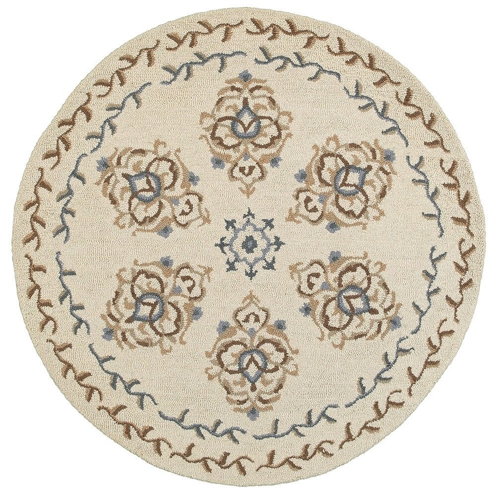 Sevita Hand Tufted Classic Husbandry Ivory Wool Rug - 6' Round/Surplus