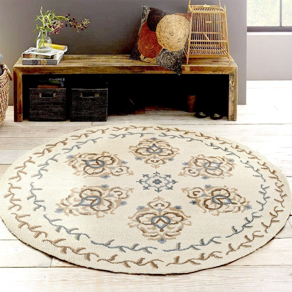 Sevita Hand Tufted Classic Husbandry Ivory Wool Rug - 6' Round/Surplus
