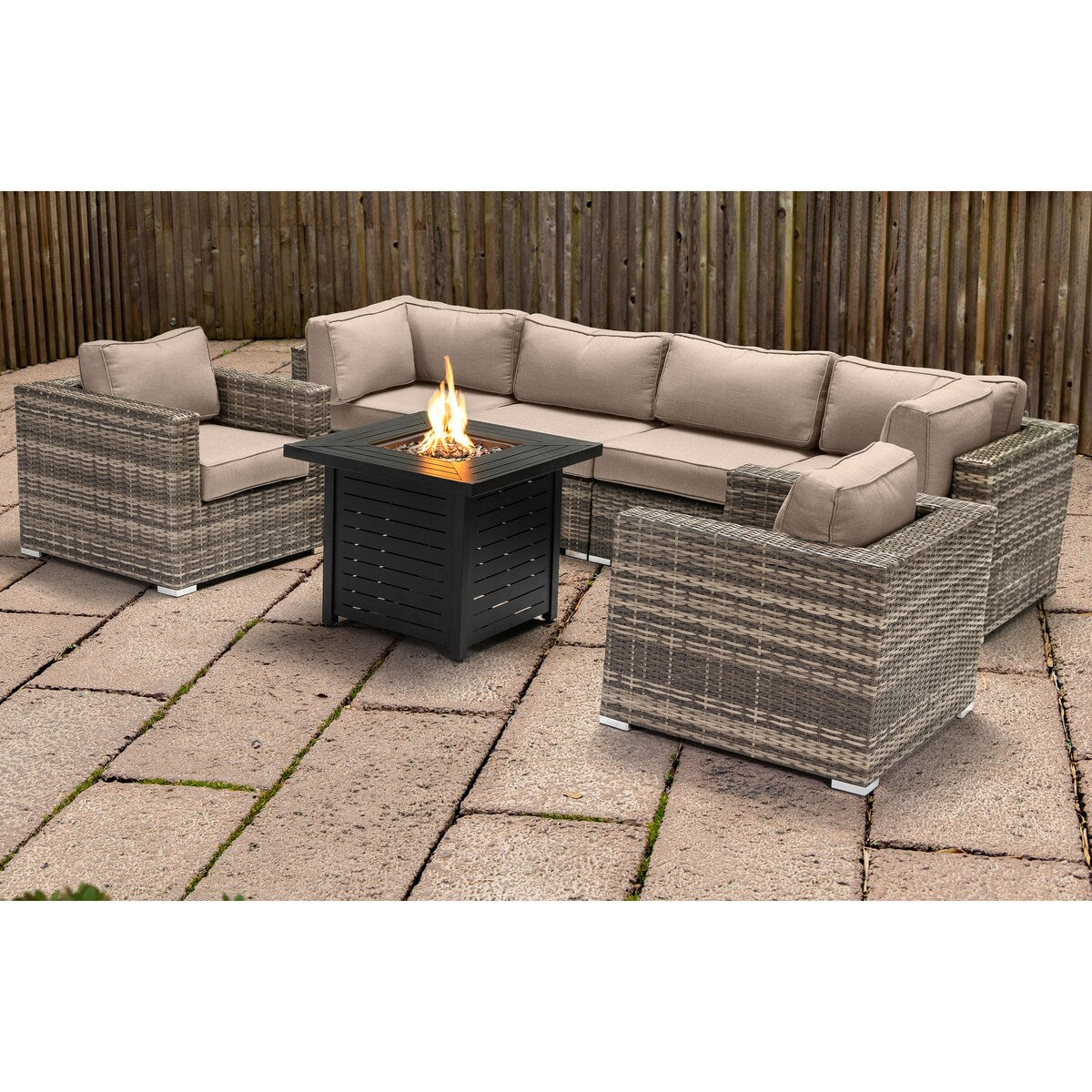 LSI 6 Person Seating Group With Sunbrella Cushions And Metal Firepit