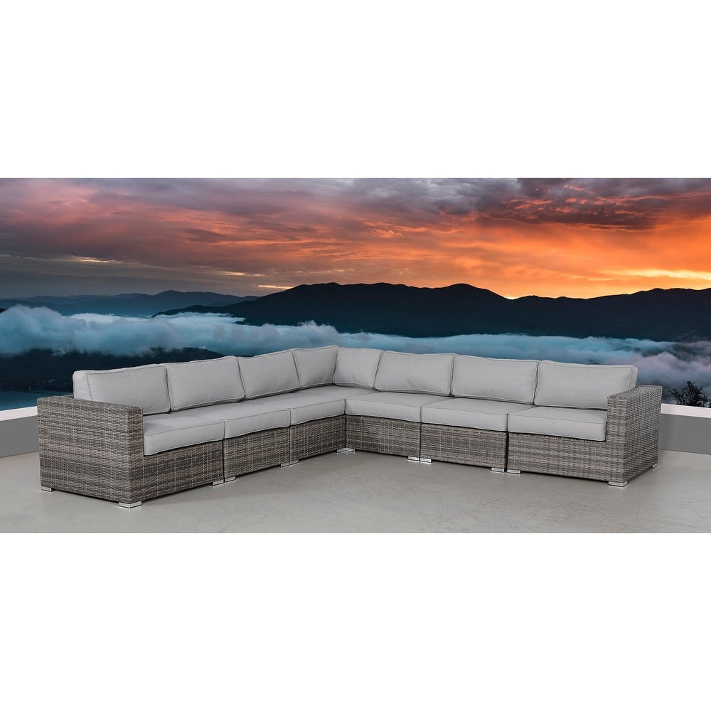 LSI 7 Piece Rattan Sectional Seating Group with Cushions