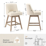 LUE BONA 26 in. Counter Height Upholstered Wood Frame Swivel Bar Stool with Farbic Seat - 19.6"D x 19.6"W x 37"H