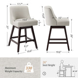 LUE BONA 26 in. Counter Height Upholstered Wood Frame Swivel Bar Stool with Farbic Seat - 19.6"D x 19.6"W x 37"H
