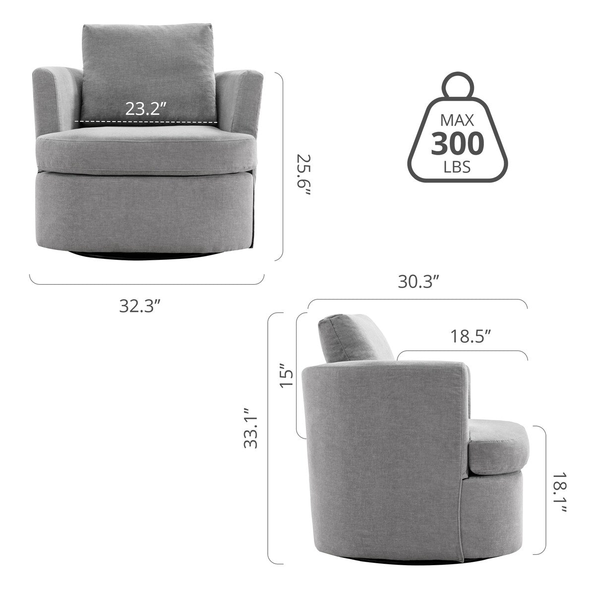 LUE BONA Modern Chenille Upholstered Swivel Accent Barrel Chair Set Modern Swivel Armchair for Living Room