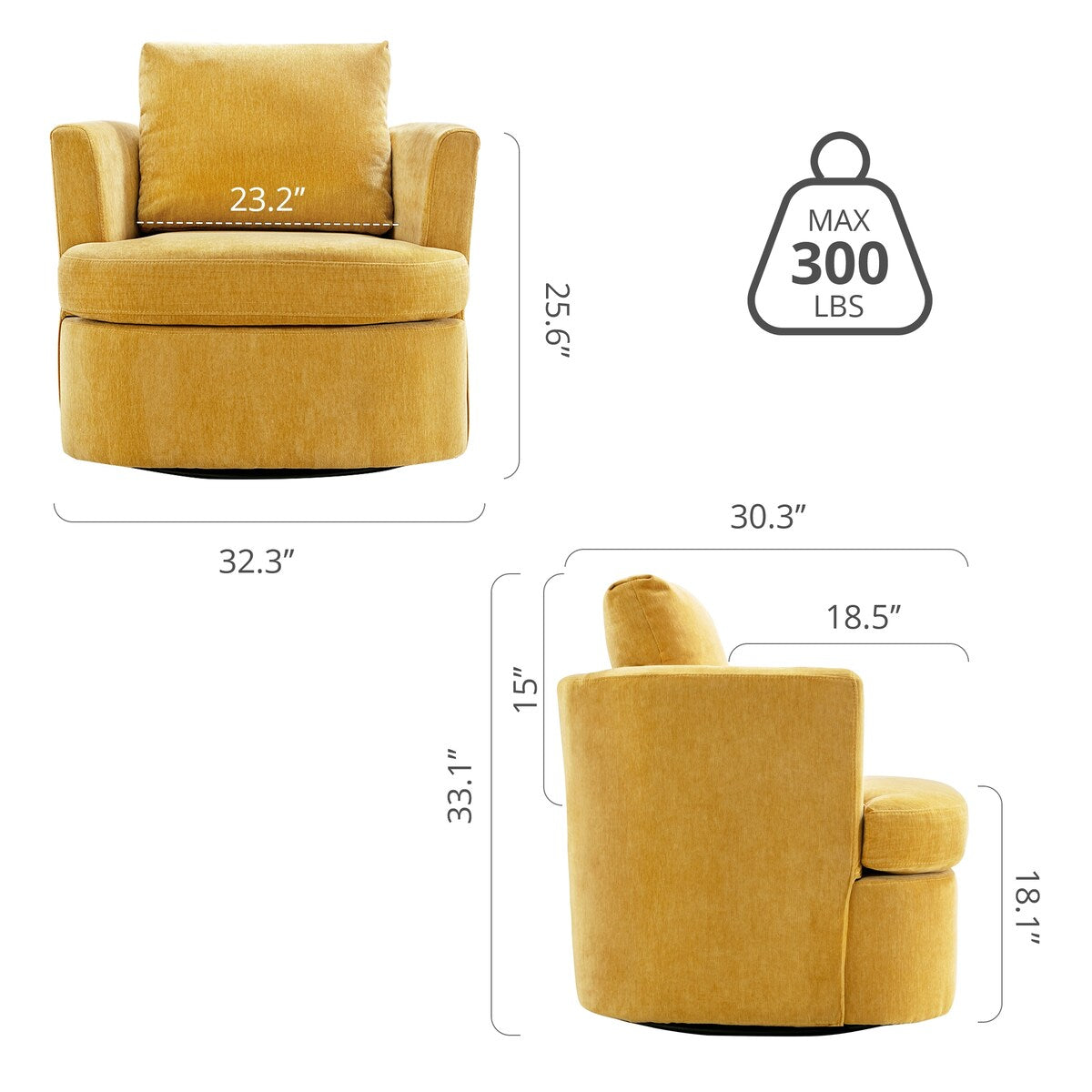 LUE BONA Modern Chenille Upholstered Swivel Accent Barrel Chair Set Modern Swivel Armchair for Living Room
