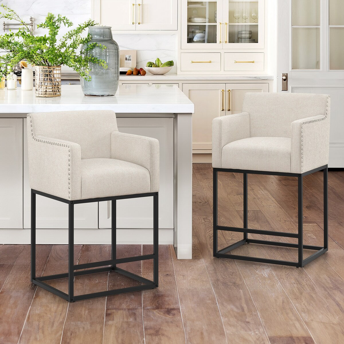 LUE BONA Modern Counter Height Bar Stools Fabric Upholstered Counter Stool