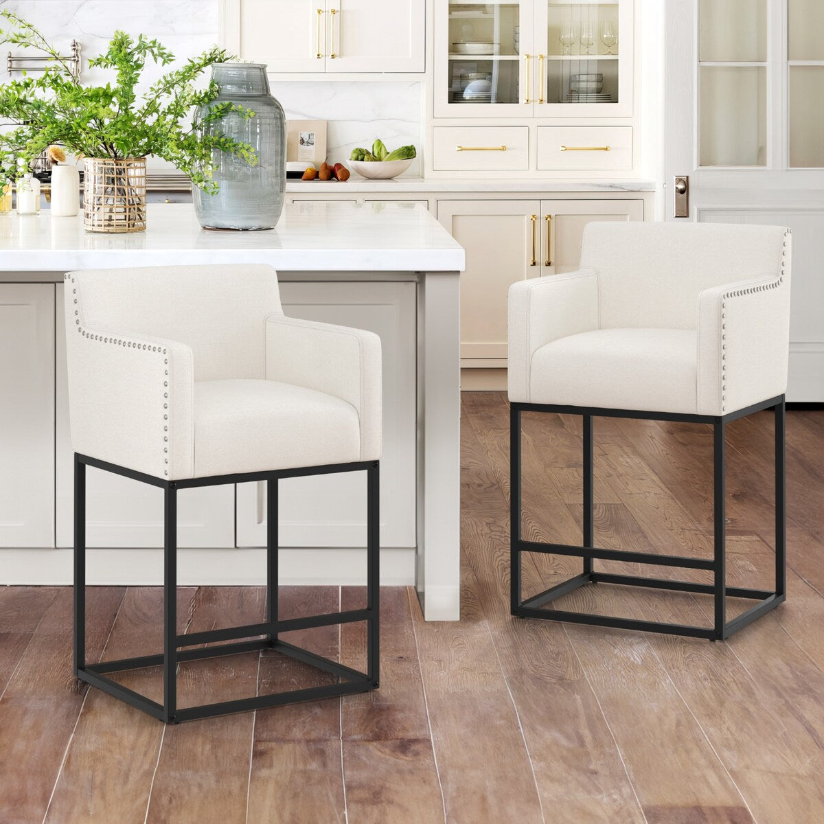 LUE BONA Modern Counter Height Bar Stools Fabric Upholstered Counter Stool