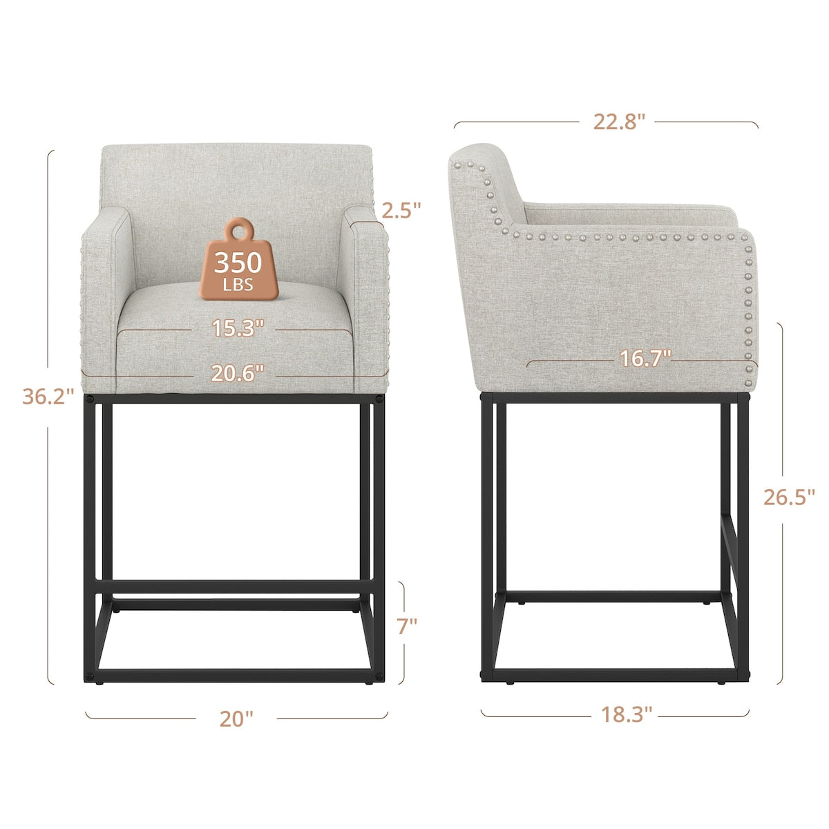 LUE BONA Modern Counter Height Bar Stools Fabric Upholstered Counter Stool