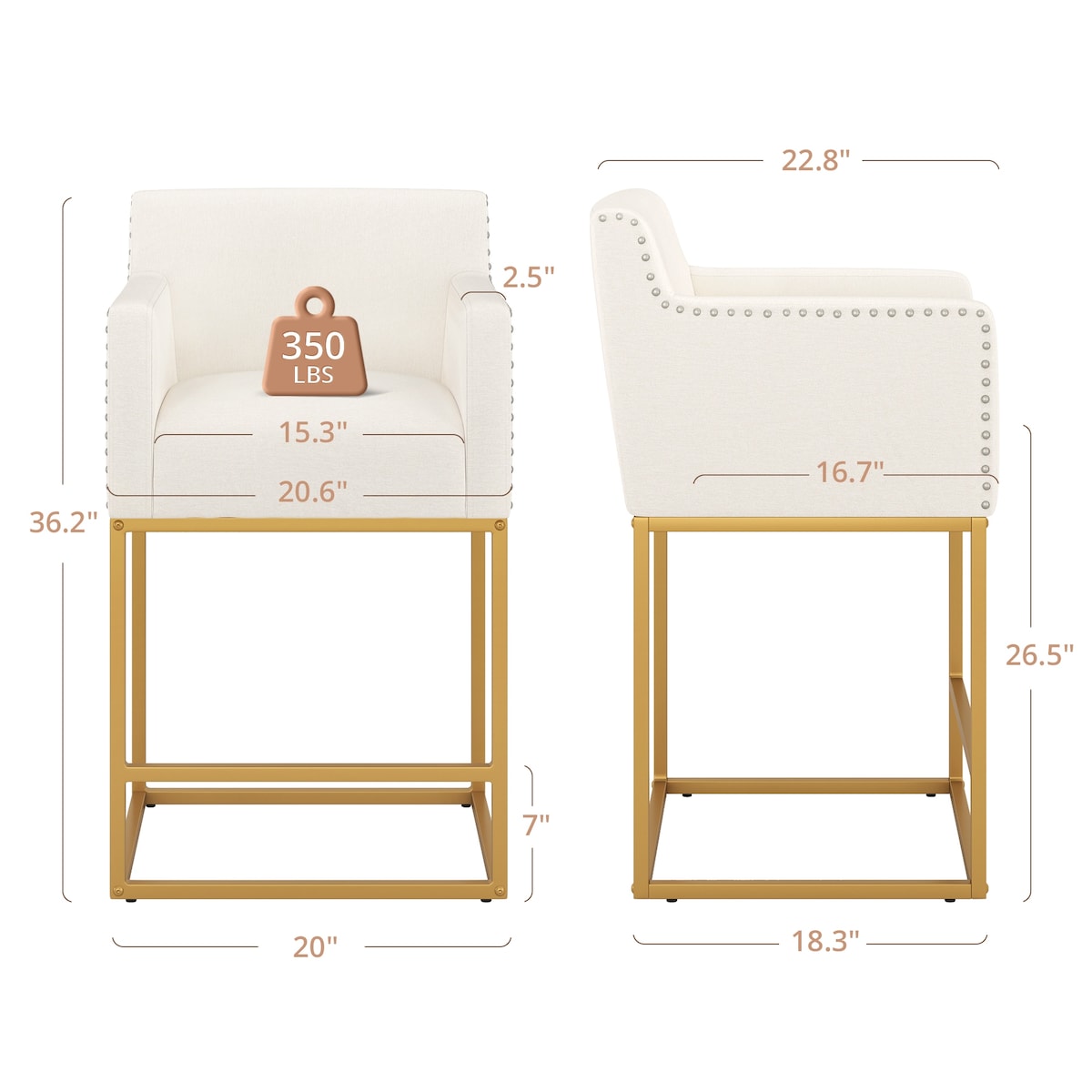 LUE BONA Modern Counter Height Bar Stools Fabric Upholstered Counter Stool
