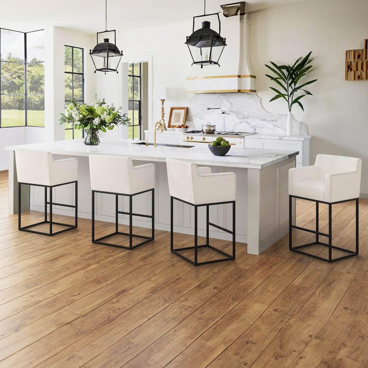 LUE BONA Modern Counter Height Bar Stools Fabric Upholstered Counter Stool