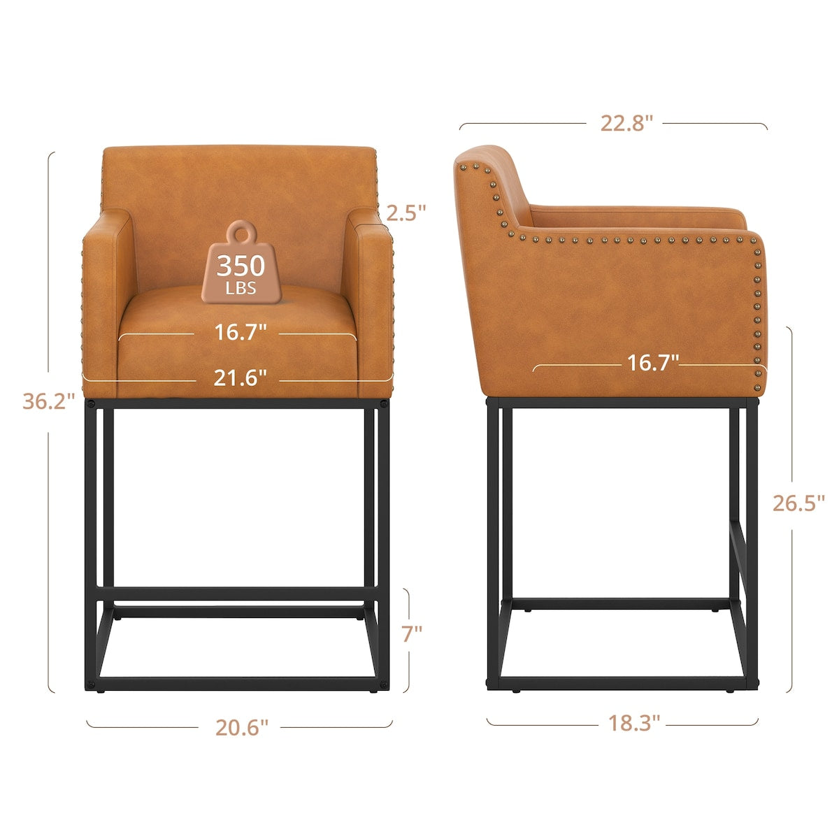 LUE BONA Modern Counter Height Bar Stools Fabric Upholstered Counter Stool