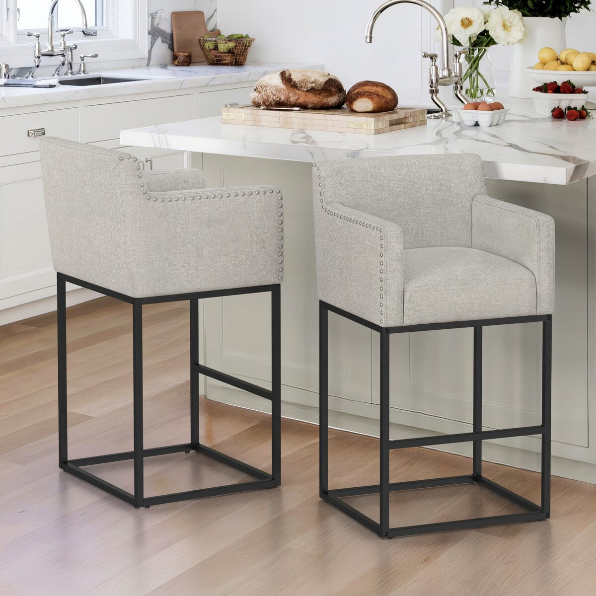 LUE BONA Modern Counter Height Bar Stools Fabric Upholstered Counter Stool