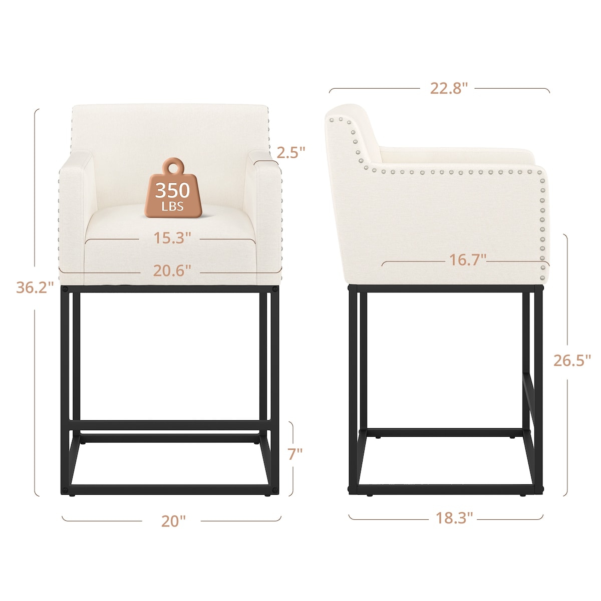 LUE BONA Modern Counter Height Bar Stools Fabric Upholstered Counter Stool
