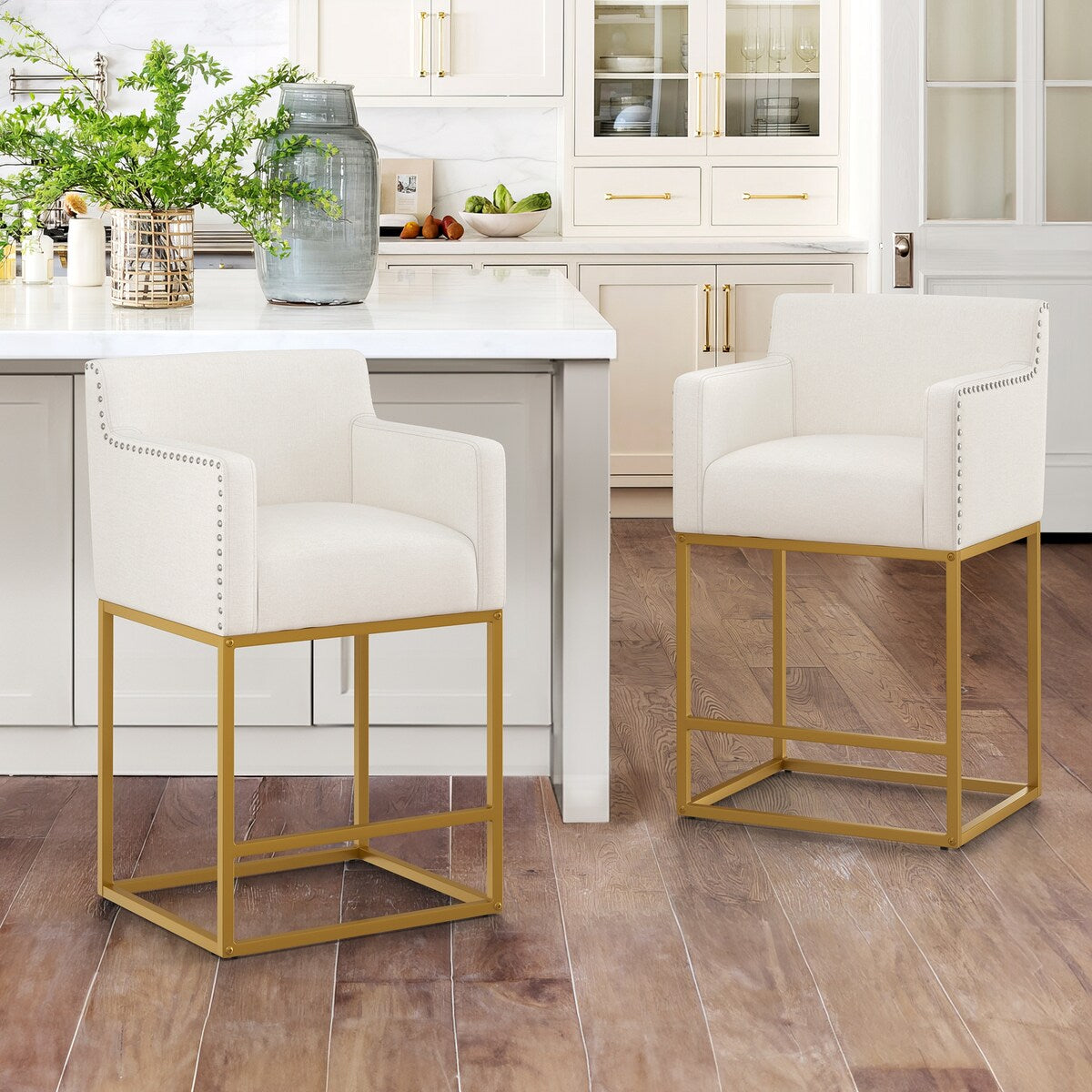 LUE BONA Modern Counter Height Bar Stools Fabric Upholstered Counter Stool