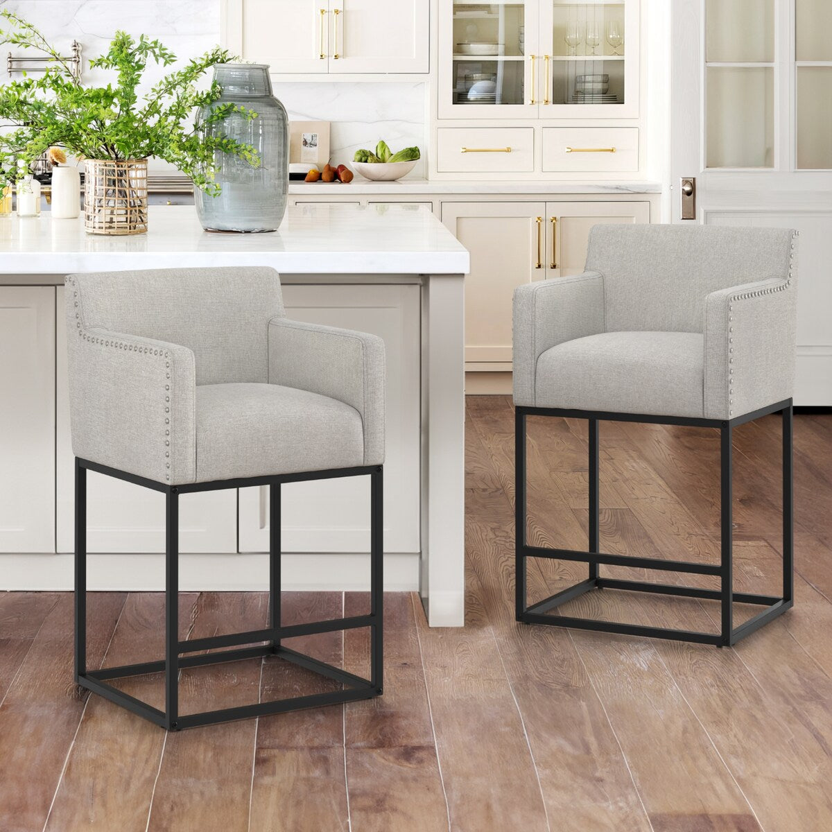 LUE BONA Modern Counter Height Bar Stools Fabric Upholstered Counter Stool