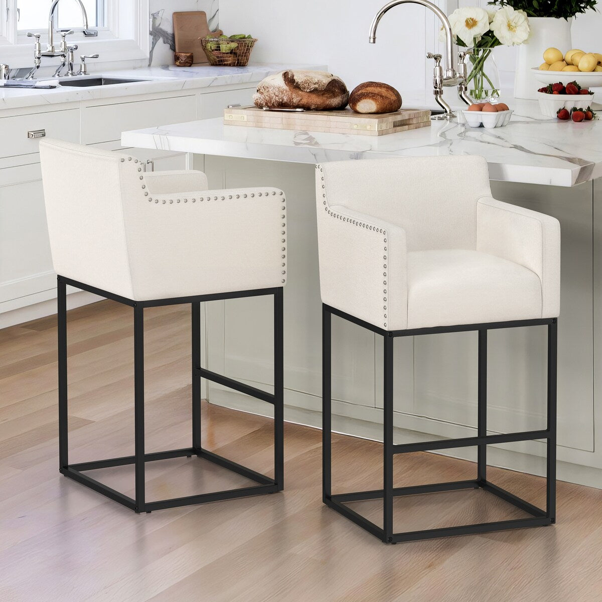 LUE BONA Modern Counter Height Bar Stools Fabric Upholstered Counter Stool
