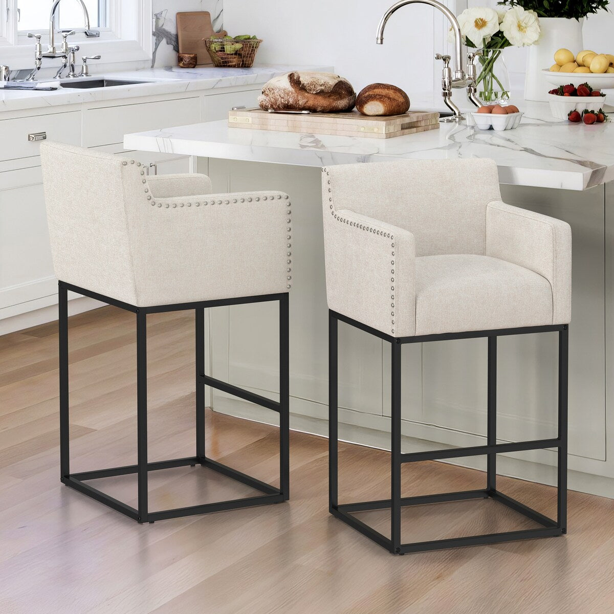 LUE BONA Modern Counter Height Bar Stools Fabric Upholstered Counter Stool