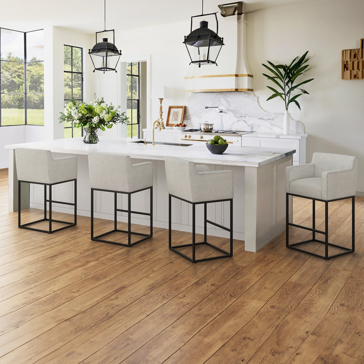 LUE BONA Modern Counter Height Bar Stools Fabric Upholstered Counter Stool