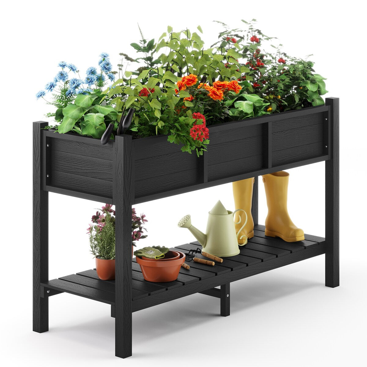 LUE BONA Plastic Raised Garden Bed with Legs Elevated Planter Box for Backyard, Patio, or Balcony - 46.5"L x 17.7"W x 28.7"H