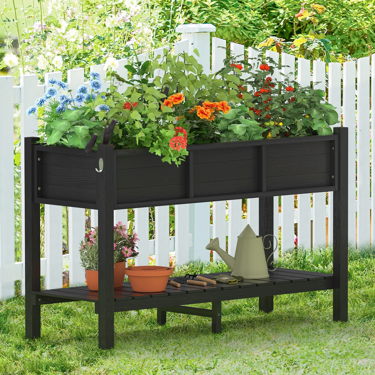 LUE BONA Plastic Raised Garden Bed with Legs Elevated Planter Box for Backyard, Patio, or Balcony - 46.5"L x 17.7"W x 28.7"H