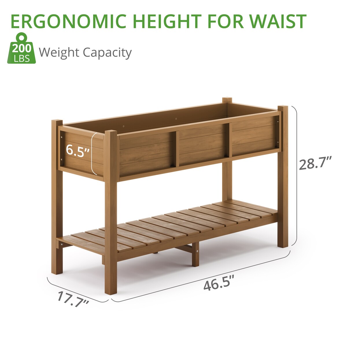 LUE BONA Plastic Raised Garden Bed with Legs Elevated Planter Box for Backyard, Patio, or Balcony - 46.5"L x 17.7"W x 28.7"H